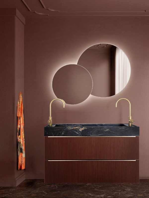 Detremmerie meuble Wood rouge 120 cm + marbre bellevedere ambiance